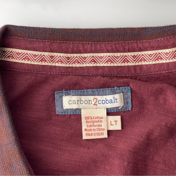 Carbon2Cobalt Triple Texture Polo Mens Large TALL Red Marled Slub Knit Jersey - Picture 7 of 7